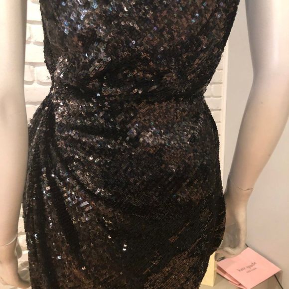 PEACOCK COLOR DISTRESSED SEQUIN ASYMETRICAL COCKTAIL GATHERED MINI DRAPED NECK - Picture 7 of 12